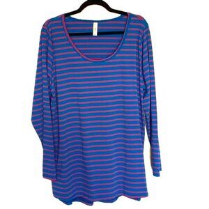 LuLaRoe Lynnae Long Sleeve Tunic Size 3XL Stripe Blue Purple